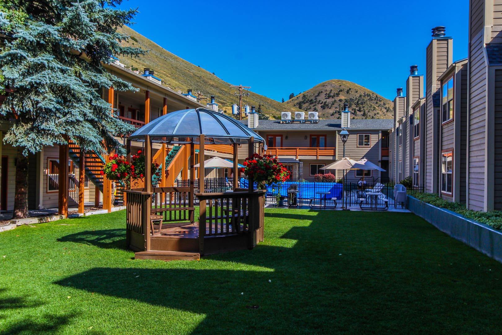 The exterior building and Gazebo at VRI's Jackson Hole Towncenter in Wyoming.
